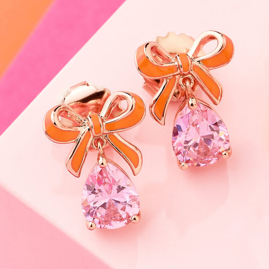 Amelia Bow Earrings Coral, Blush Pink & Rose Gold