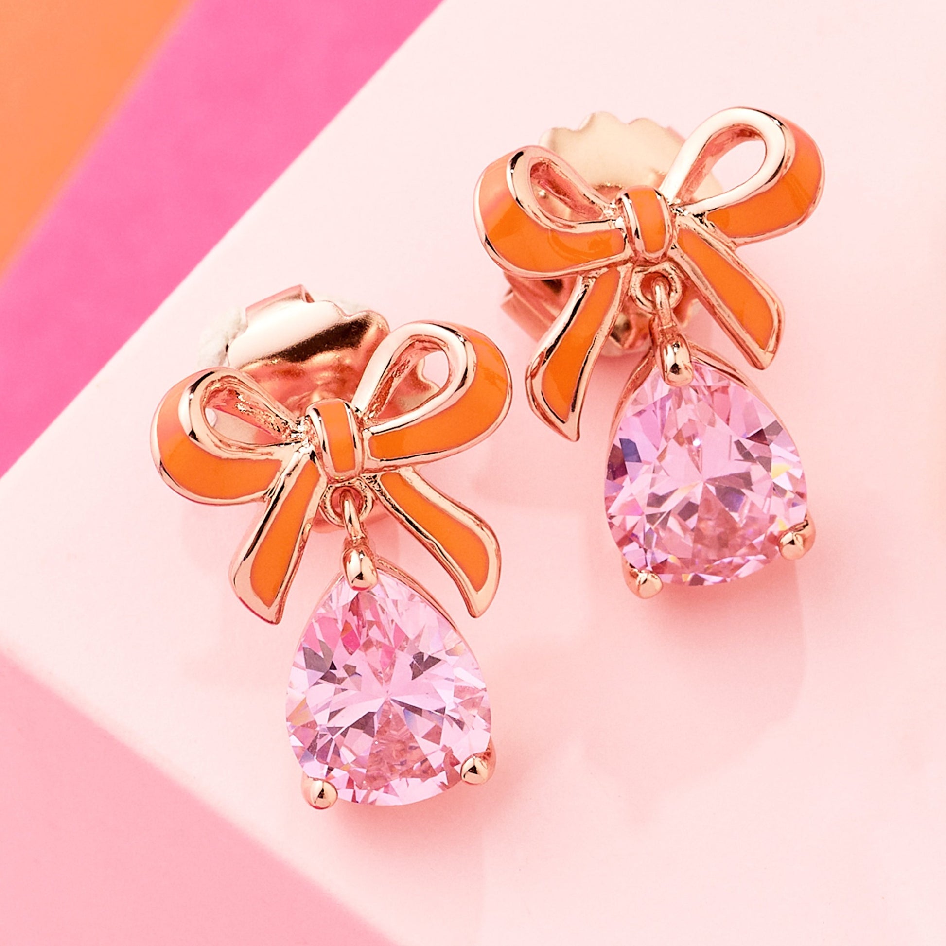 Amelia Scott Pink Bow Earrings Coral, Blush Pink Rose Gold