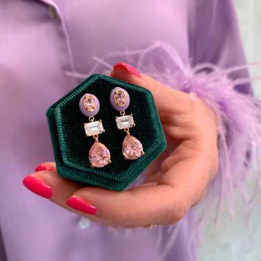 Frida Enamel Drop Earrings, Lilac, Pink & Rose Gold