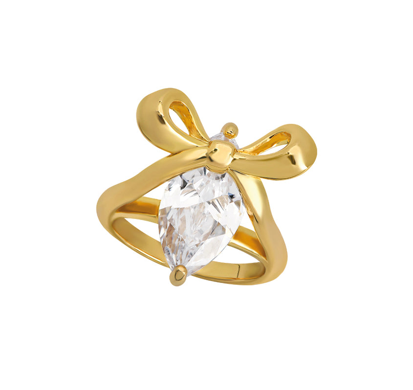 Amelia Bow Ring Clear Cubic Zirconia & Gold