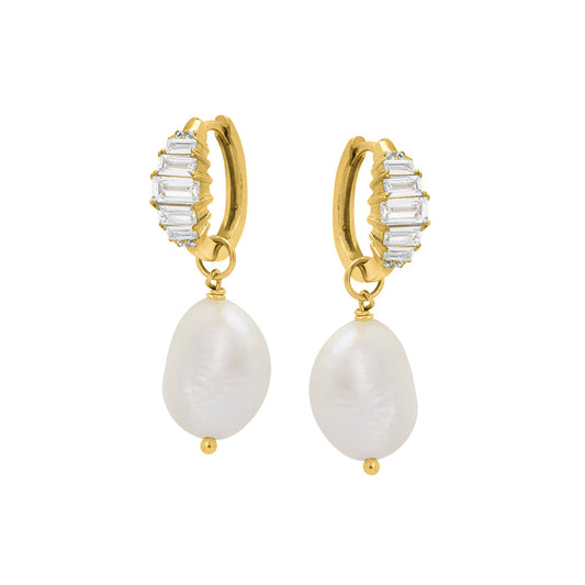 Isla Art Deco Hoop Earrings, Baroque Pearl & Gold
