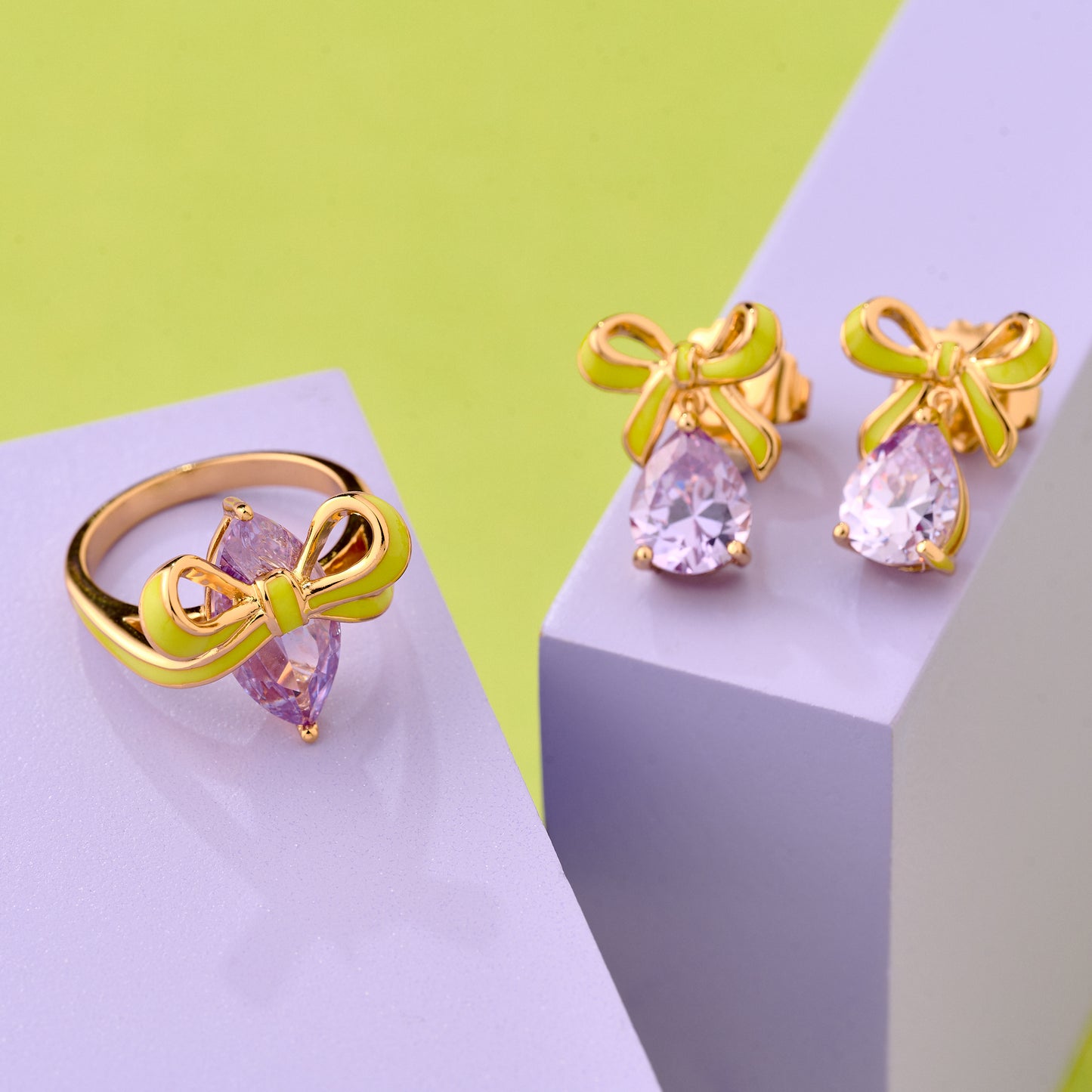 Amelia Bow Ring Lime, Lilac & Gold