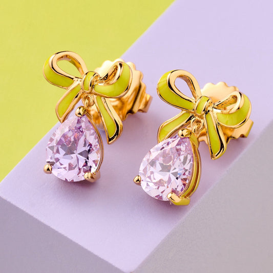 Amelia Bow Earrings Lime, Lilac & Gold
