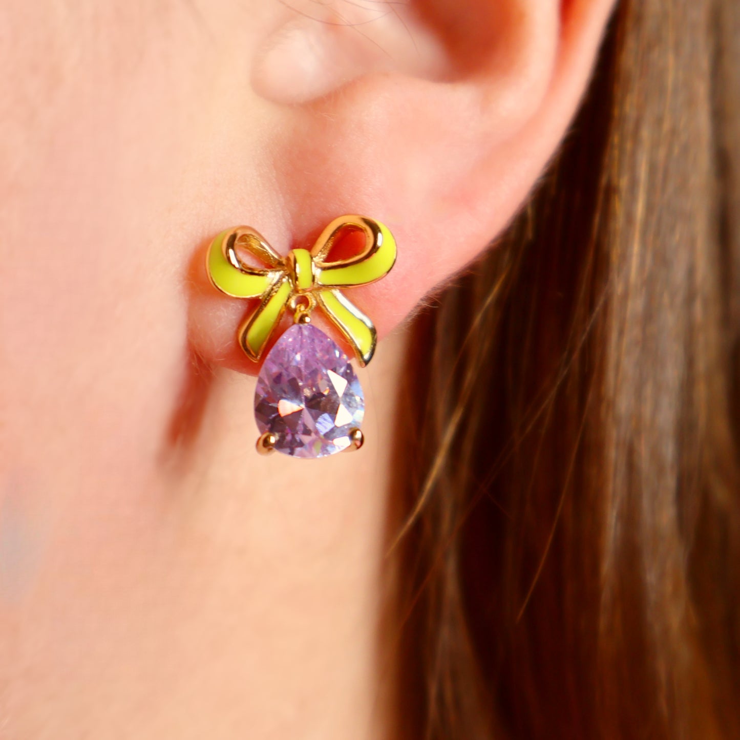 Amelia Bow Earrings Lime, Lilac & Gold