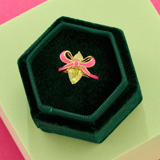 Amelia Bow Ring Bright Pink, Lime Green & Gold