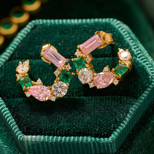 Lottie Cluster Earrings, Flamingo & Gold