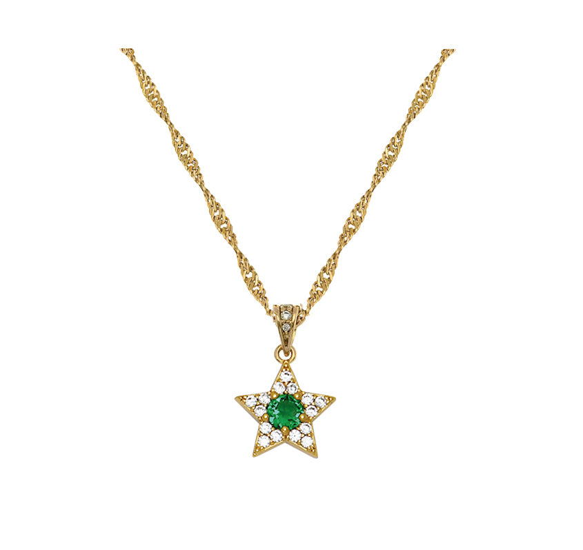 Celeste Mini Star Pendant Necklace Emerald Green & Gold