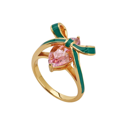 Amelia Bow Ring Emerald, Blush Pink & Gold