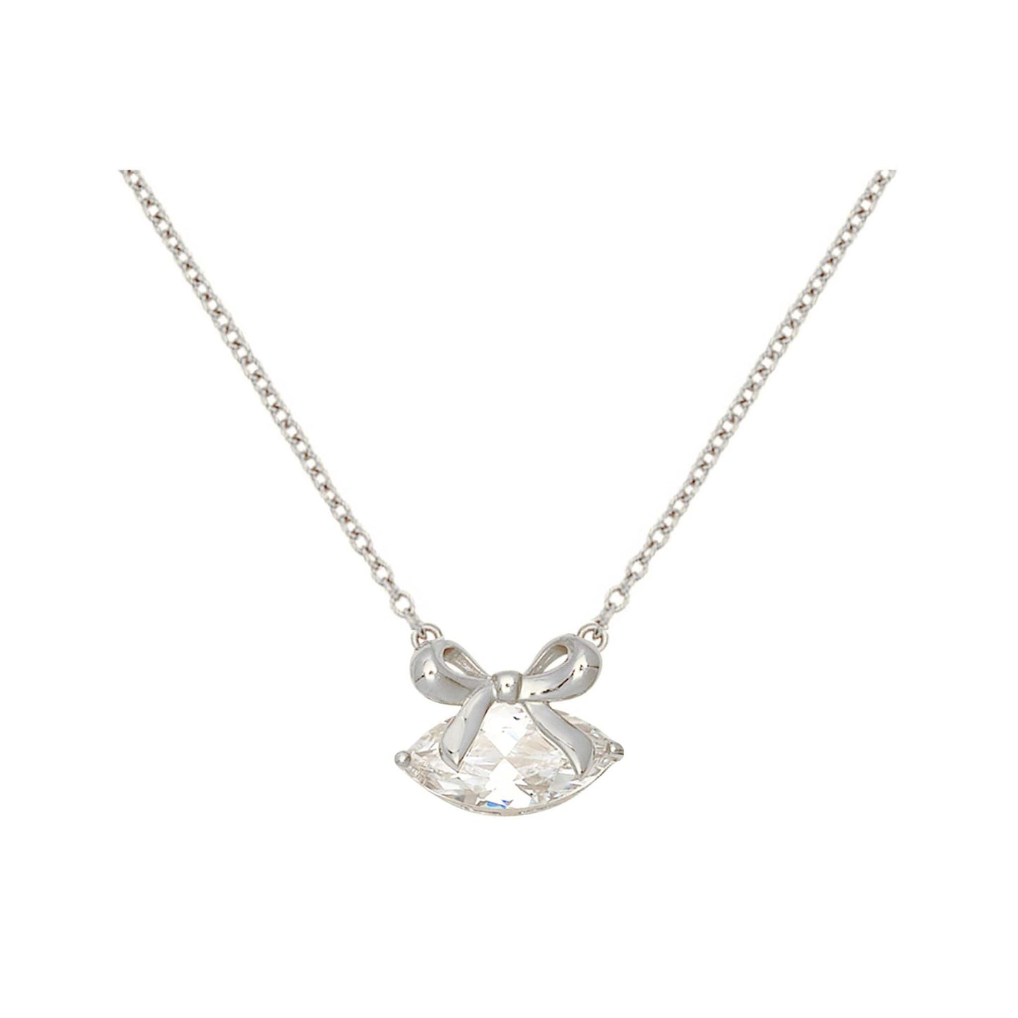 Amelia Bow Necklace silver chain with clear marquise cubic zirconia pendant