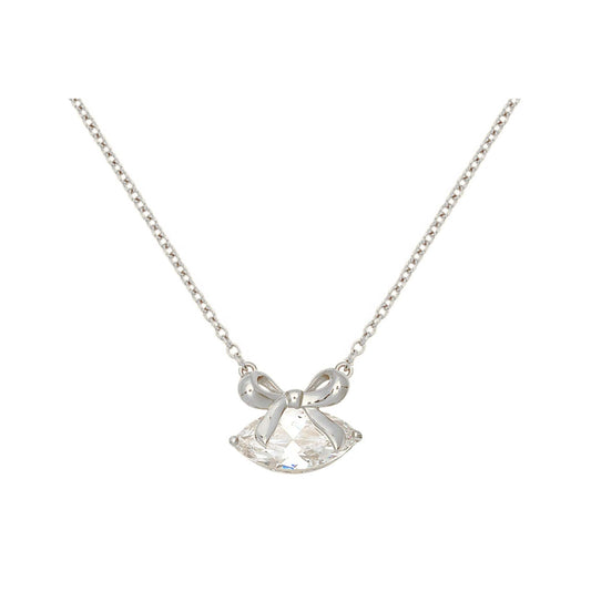 Amelia Bow Necklace silver chain with clear marquise cubic zirconia pendant