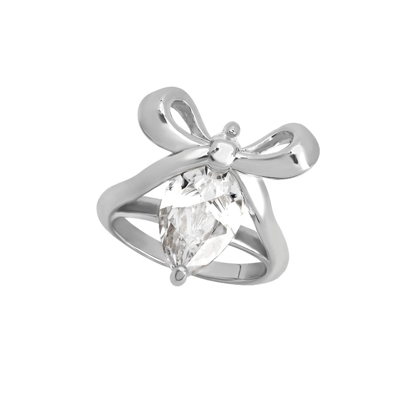 Amelia Bow Ring Clear Cubic Zirconia & Silver