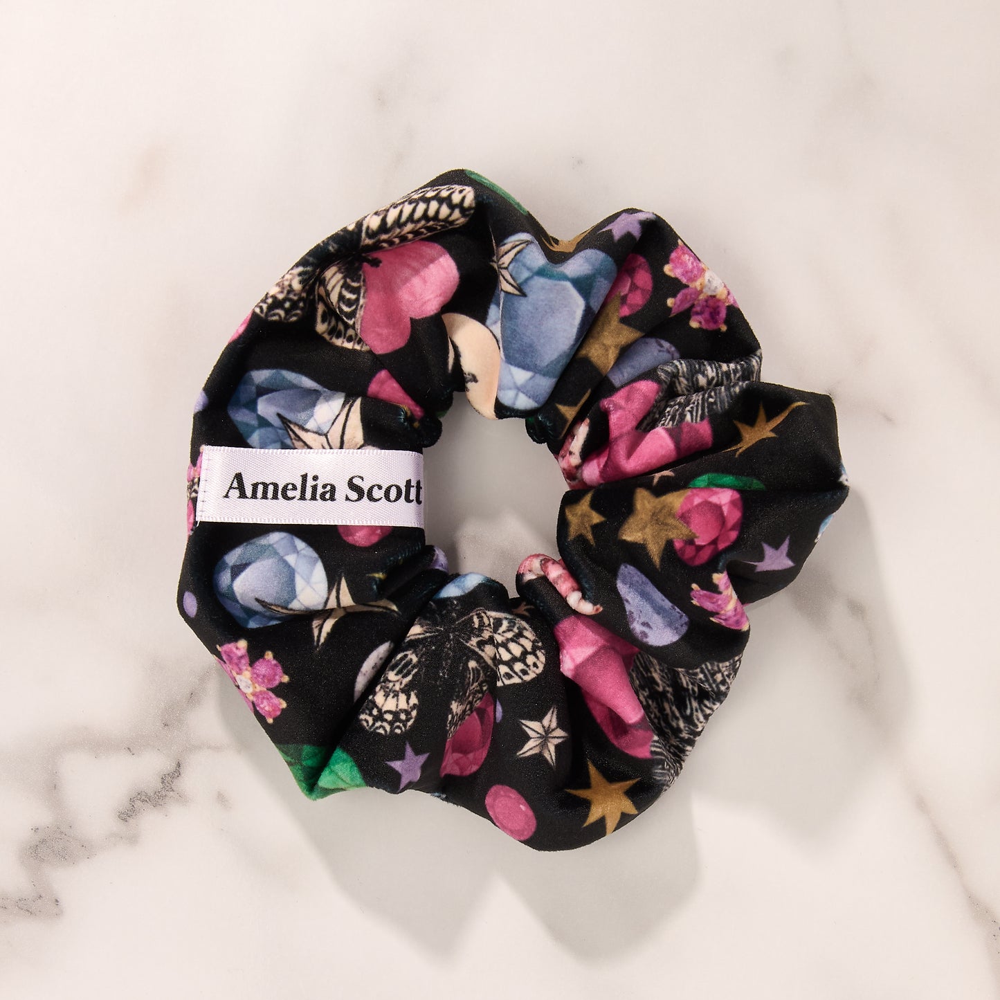 Amelia Icon Print Scrunchie Black Velvet