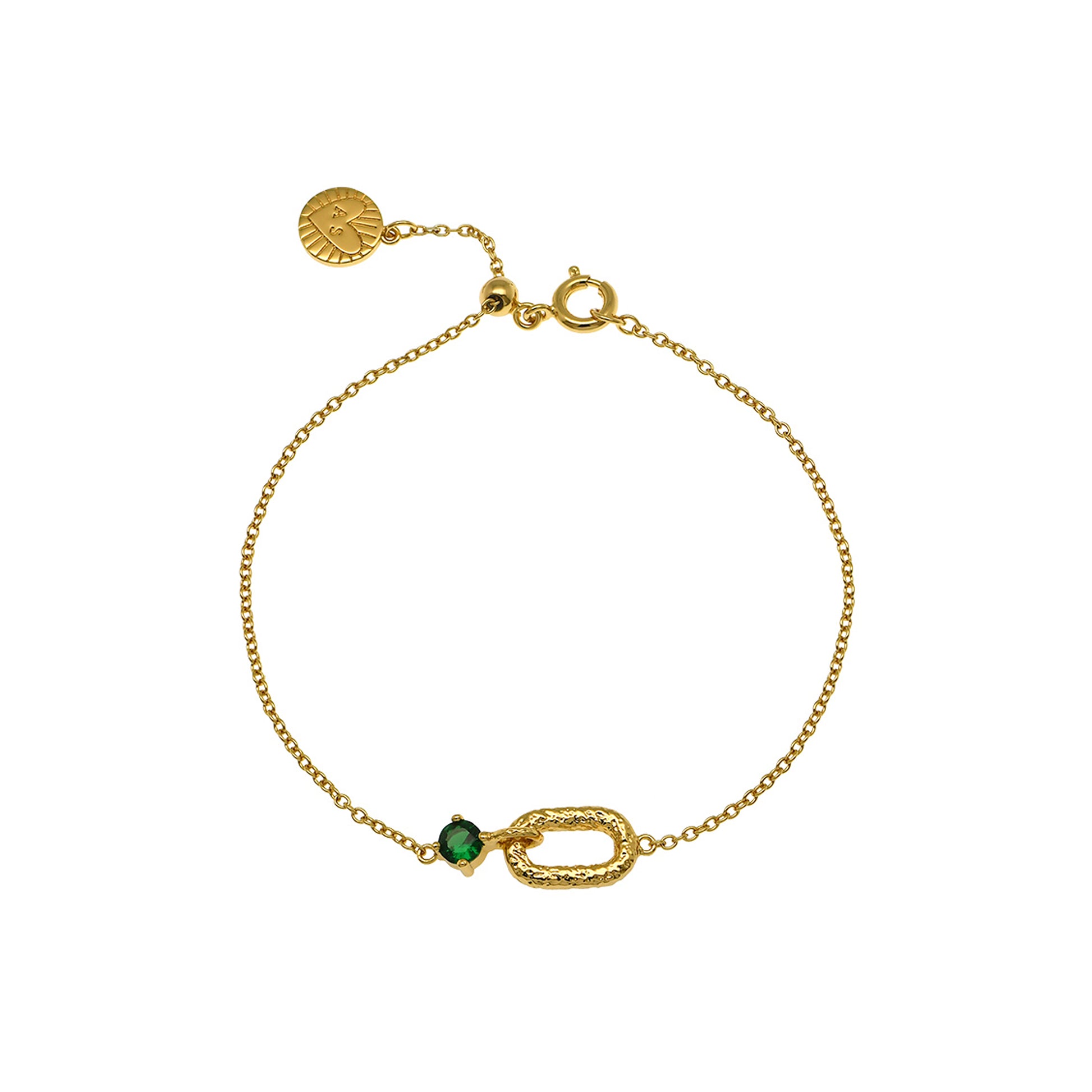 Gold and Emerald Green Antique Finish Oval Bracelet