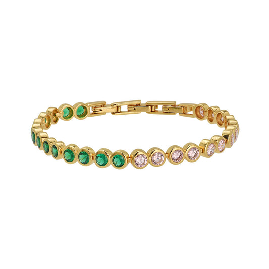 Dotty Tennis Bracelet, Pink, Emerald Green & Gold