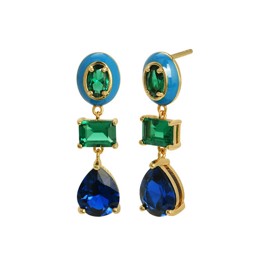Frida Enamel Drop Earrings, Blue, Green & Gold