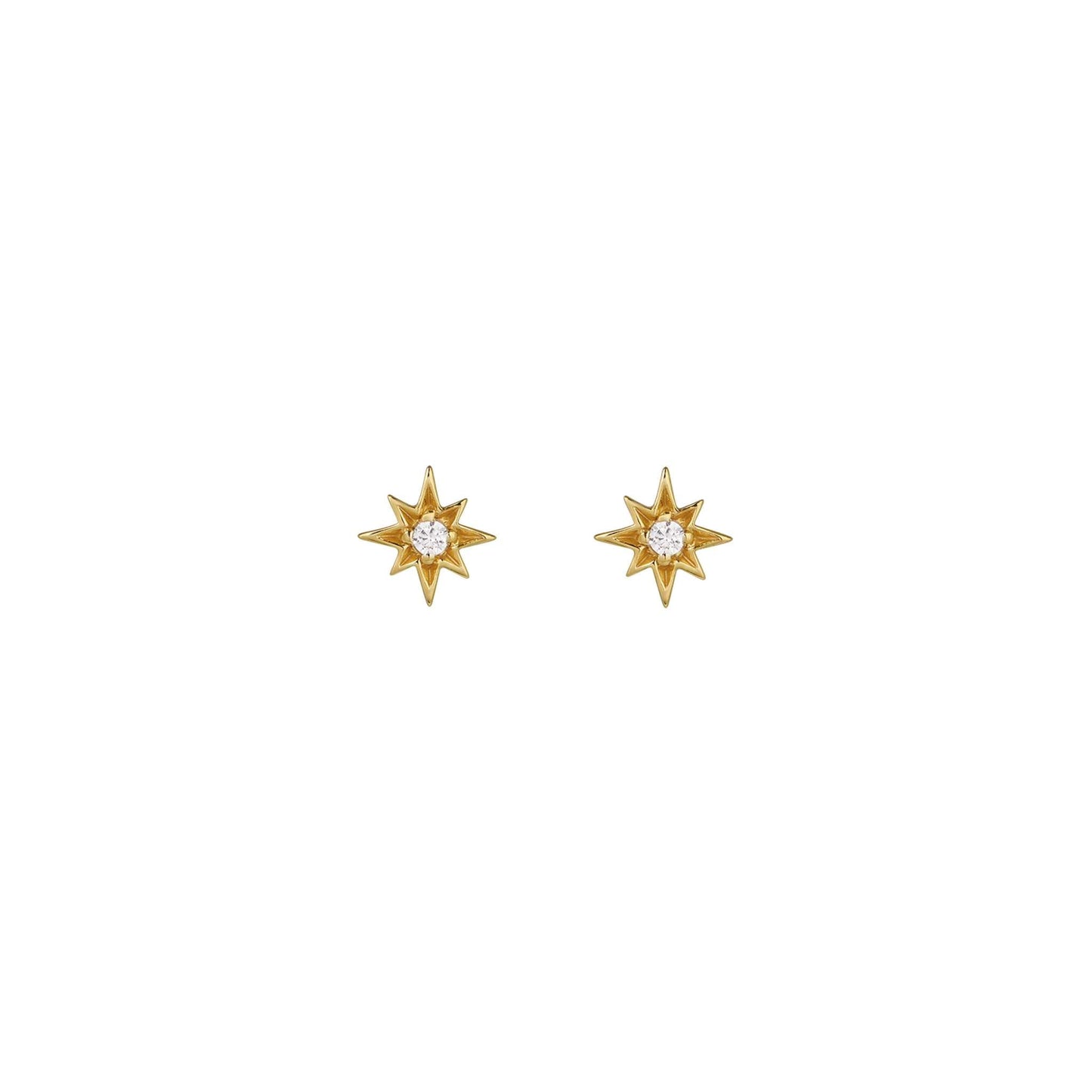 Ziggy Micro North Star Earrings clear cubic zirconia gold plated sterling silver studs in vintage velvet box