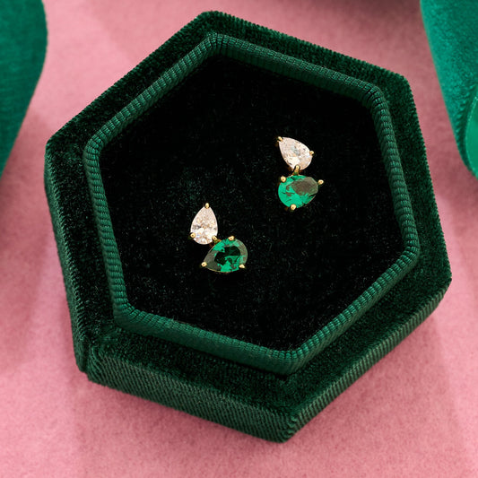 Sofia Stud Earrings, Emerald Green & Gold
