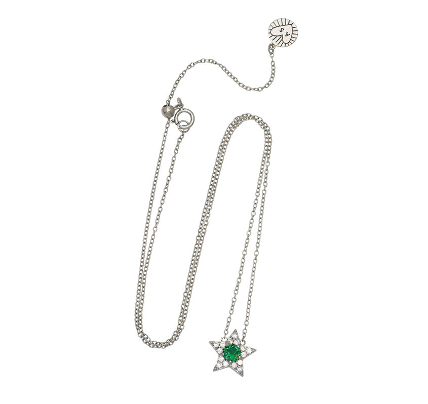 Celeste Mini Star Necklace Emerald Green & Silver