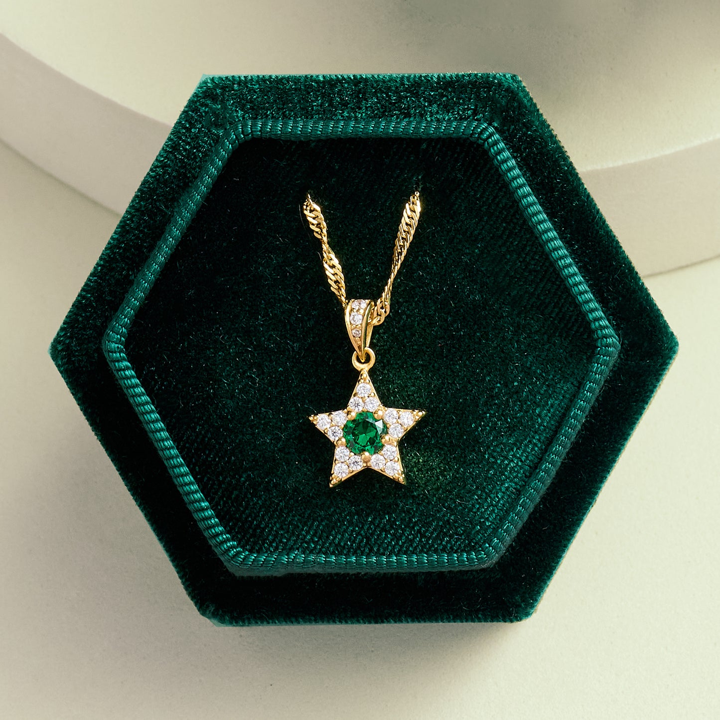 Celeste Mini Star Pendant Necklace Emerald Green & Gold