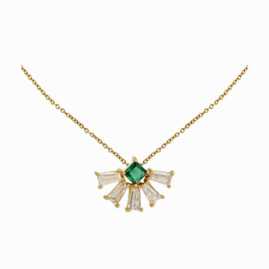 Lola Art Deco Necklace, Emerald Green & Gold