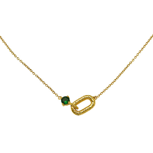Amelia Antique Oval Necklace, Emerald Green & Gold