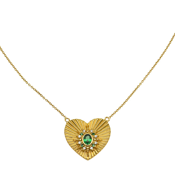 Luna Heart Necklace Emerald Green & Gold
